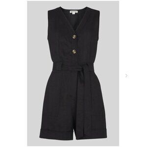 Whistles UK Black Linen Button Detail Playsuit Romper w/Tie Belt-Size 12 US NWT